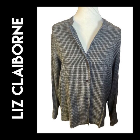 Liz Claiborne Tops - Liz Claiborne Women's Black & White Checkered Button-Down Long Sleeve Blouse/Sha